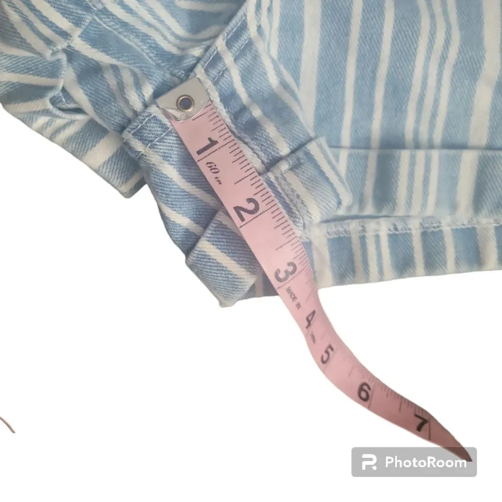 PACSUN BLUE&WHITE STRIPED HIGH WAISTED 'MOM SHORT' JEAN SHORTS - 25